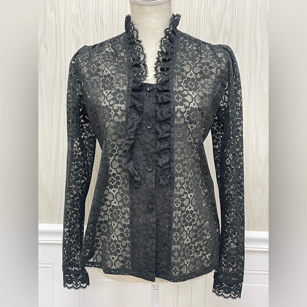 Vintage 1970’s black lace pilgrim cottage top blouse